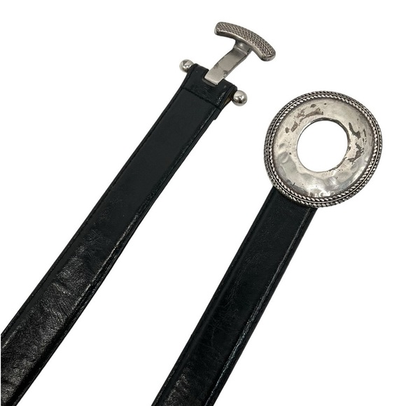 Black Leather Belt with Silver Buckle - Picture 8 of 10
